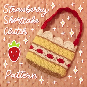 Häkelanleitung Erdbeer Clutch, einfach - fortgeschritten, einfach, leicht zu folgen, leicht zu verstehen, Cute Fashion, y2k, Obstkuchen