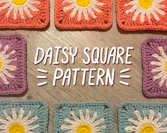 Crochet PATTERN Daisy Square, Intermediate level, Flower Granny Square, Cute, Cottagecore, Fairycore, Floral