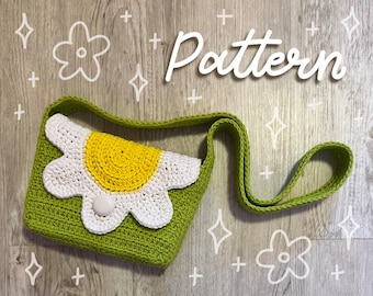 Daisy Messenger Bag Crochet PATTERN, Advanced Beginner, Cute Flower Purse, Cottagecore Aesthetic Accessory