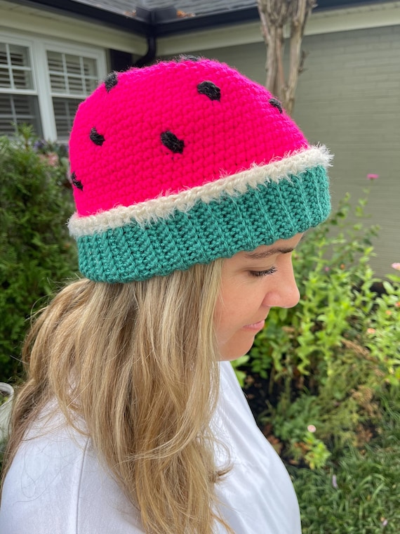 Watermelon Beanie Crochet PATTERN, Fun Summer Fashion, Toque