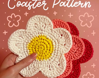 Crochet PATTERN Flower Coaster, Easy, Beginner level, Simple, Easy to Follow, Easy to Understand, Cute DIY Room Decor, Daisy Aesthetic