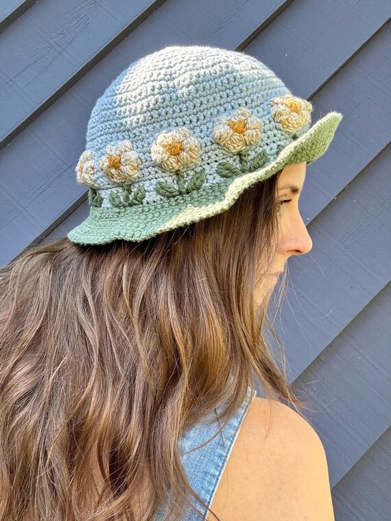 KLOVA Chapeau Bob Été Crochet Fleurs - Bob Femme Ado Tricoté Ajouré - Doux & Respirant - Protection Solaire Style Boho