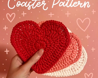 Crochet PATTERN Heart Coaster, Easy, Beginner, Simple, Easy to Follow, Easy to Understand, Cute DIY Room Decor, Perfect Valentine&#39;s Day Gift