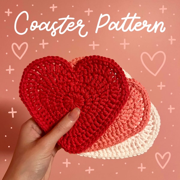 Posavasos de corazón con PATRÓN de ganchillo, fácil, principiante, simple, fácil de seguir, fácil de entender, linda decoración de habitación de bricolaje, regalo perfecto para el día de San Valentín