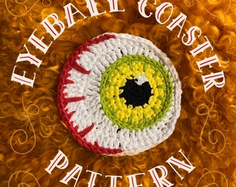 Crochet PATTERN Eyeball Coaster, Intermediate, Halloween Decoration, Spooky Season, Party Decor, Scary, Gross, Bloodshot Eye Applique