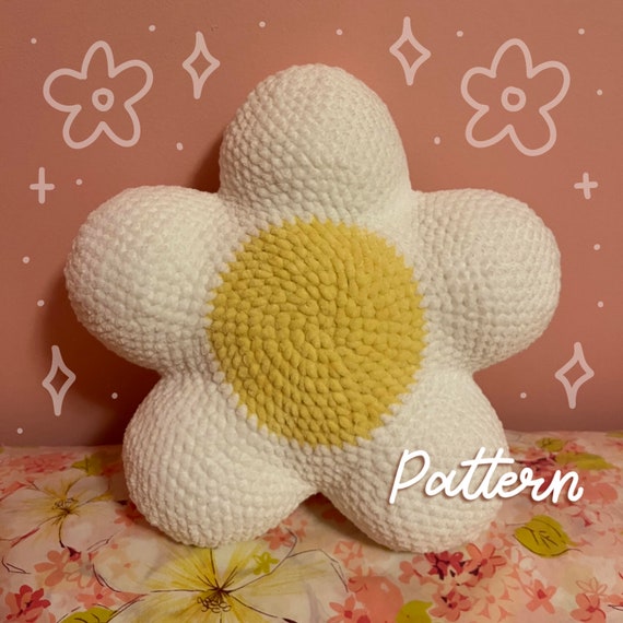 Crochet PATTERN Flower Pillow, Easy, Beginner level, Simple, Easy to Follow, Easy to Understand, Cute DIY Room Decor, Daisy Aesthetic