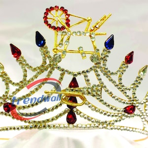 Heroines of Jericho Crown In Gold Tone Decorated with Rhinestone Adjustable Fitting, Masonic HOJ Crown