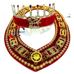 HOJ Crown & Heroines of Jericho Chain Collar Gold Tone With Rhinestone Fine Quality Red Velvet Backing  Best Package.