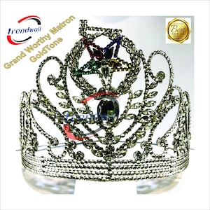 Masonic Past Matron Grand Worthy OES Crown Big Size Beautiful Style in Gold Tone Decorated With Rhinestone Best Quality TrendwallMasonicShop