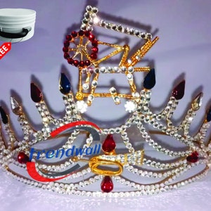 Masonic Freemason Worthy Matron HOJ Crown, Heroine of Jericho Crown Gold Tone red Ribbon 12pointes Best quality
