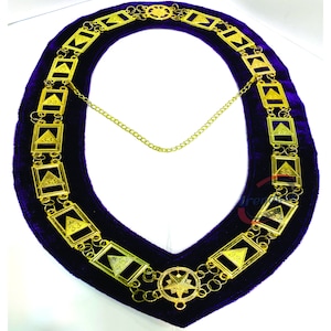 Masonic 33RD Grad Scottish Rite Gold Kette Kragen Lila Samt Unterstützung