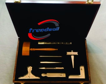Masonic Working Tools Full Size Metal Brass Gold tone tone Carry in Wooden Box furnished Polish inner Black Velvet (Ready for Dispatch)