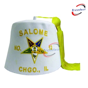 Freemason OES Fez with Star and Custom Name with silk Embroidered Lettering, Masonic Order Of Eastern Star (OES) FEZ Hat With Tassel