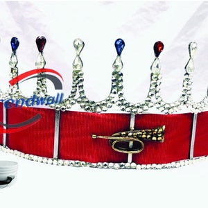 Heroine of Jericho Crown Silver Tone red Ribbon 12pointes, Masonic Freemason HOJ Crown