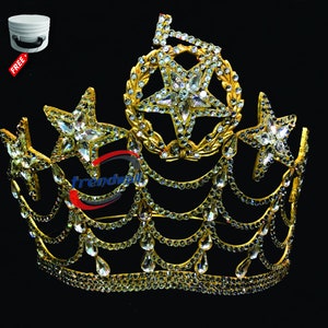Masonic Freemason 5 Star Grand Worthy Matron Crown in Gold Tone All Stars & Crown Decorated with Rhinestone Big Size Beautiful Style