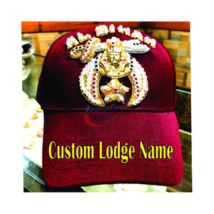 Shriner Cap Embroidered Al SIHAH Court Vintage Burgundy Color Baseball Cap Make in any Custom Lodge Name. minimum 5 Hat quantity