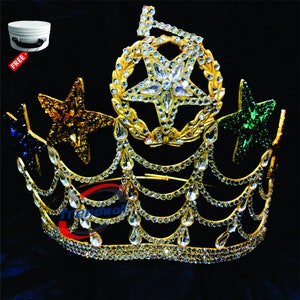 Masonic OES Grand Worthy Matron 5 Star Big Size Crown in Gold tone with Rhinestone Adjustable Fitting Beautiful Style