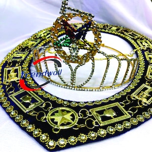 Masonic Grand Past Matron OES Crown & Masonic OES blue lodge Chain Collar Purple Velvet Backing Best Package,