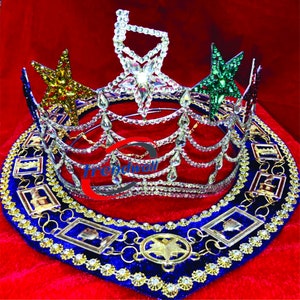 Masonic Grand Matron OES Crown & OES Chain Collar Purple Velvet Backing Best Package, OES Chain Collar Purple Velvet