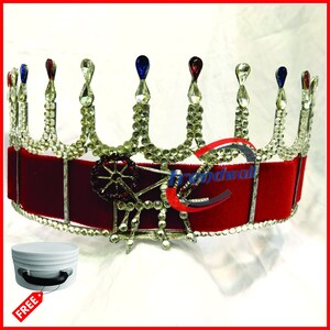 HOJ Crown Silver Tone red Ribbon 12pointes, Masonic Freemason Heroines of Jericho Crown