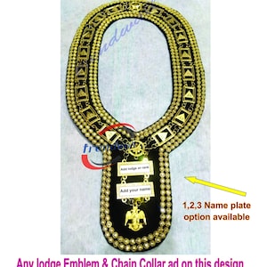 Masonic Chain Collar, Freemason 33rd Degree Chain Collar with double Name Plate And 1 Emblem Beautiful New Style Chain Collar,
