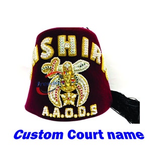 Fez Shriner, Masonic Shriner Fez Hand Embroidered With Rhinestone Burgundy Color Best Quality Fabric Make any Custom Lodge Name