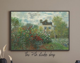 Pintura vintage del jardín de rosas / Pintura vintage del jardín de la cabaña / Decoración de la pared imprimible del arte de la cabaña / Descarga digital / Arte imprimible