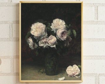 Moody Rose Painting | Flower Painting | Vintage Flower Print | Vintage Artwork | Roses In A Glass | Wall Art | Digital Prints | Printable