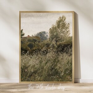 Vintage Cottage Landscape Painting | Summer Farmhouse Wall Décor | Digital Download | Printable Art | L-935V