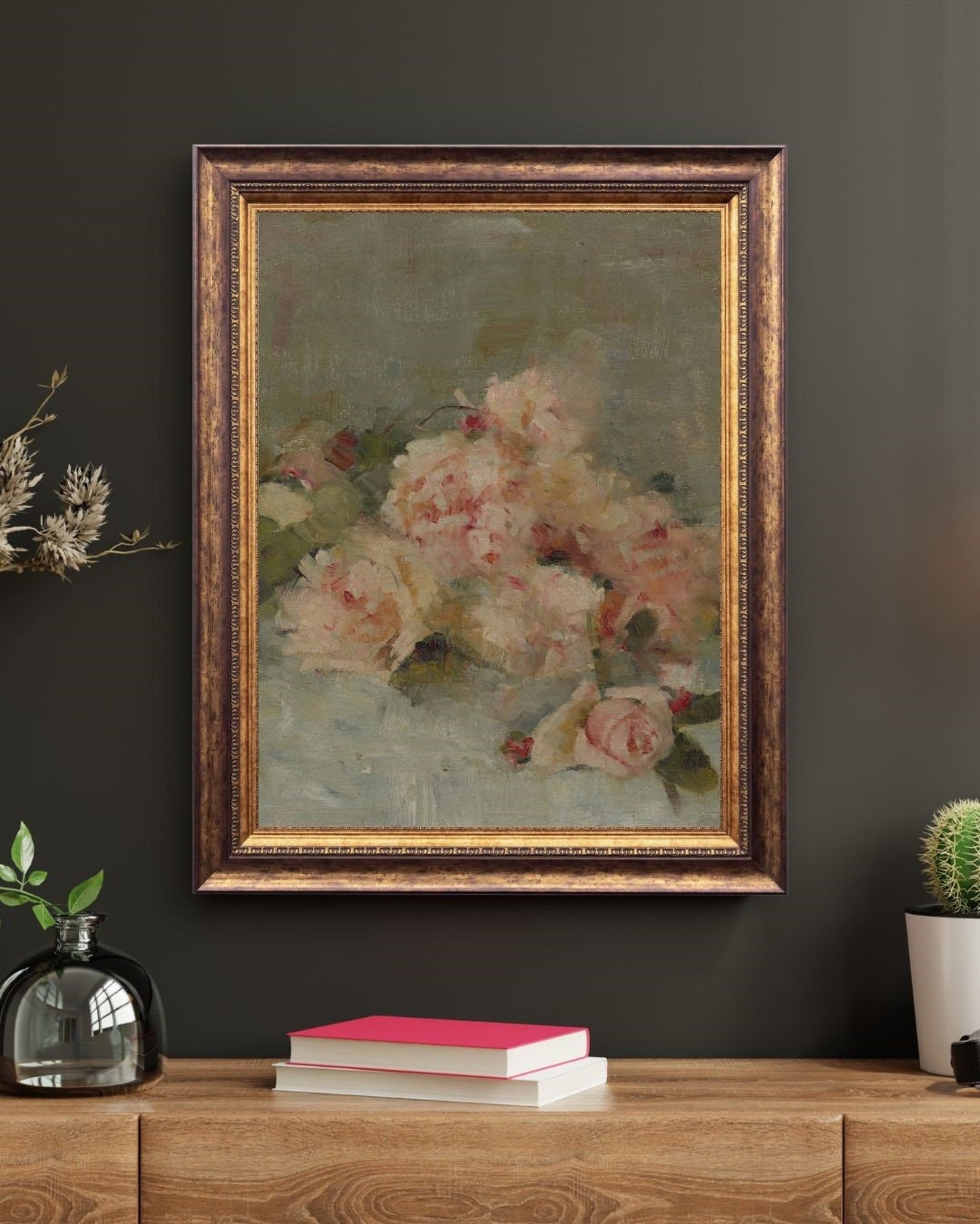 Vintage Pink Flower Print | Cottage Wall Art | Flower Painting ...