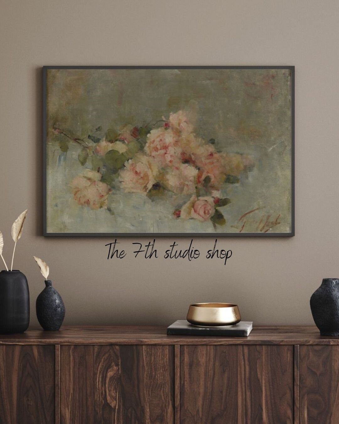 Vintage Pink Flower Print | Cottage Wall Art | Flower Painting ...