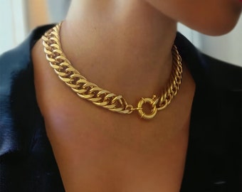 18k vergoldete kubanische Choker-Kette mit chunky Kreis und Verschluss-Kettenhalskette