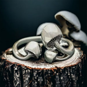 Mushroom LOVERS Adjustable Bohemian Silver Ring