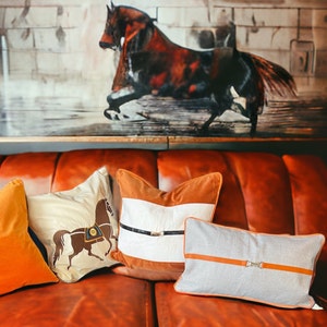Equestrian Style Throw Pillows Covers, Tanerine, Beige and Brown