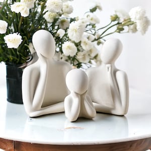 We Are Family Ceramic Art Sculpture, New family sculpture, Minimalist ceramic, Family of three figures sculpture, New Baby gift.