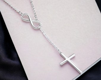 925 Sterling Silver Infinity Everlasting Love Cross Necklace