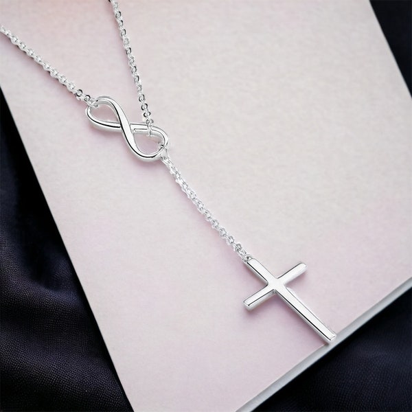 925 Sterling Silver Infinity Everlasting Love Cross Necklace