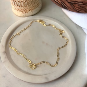 Vermeil minimalist 925 sterling silver 18k gold plated toggle paperclip chain necklace