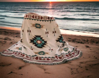 Bohemian Aztec Southwestern high quality cotton woven tapestry, picnic blanket, camping blanket, throw blanket