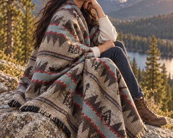 Gorgeous Southwestern Aztec Wool Blend Throw Blanket – Cozy indoor/ camping Accent Blanket in Multiple Unique Designs