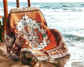 Bohemian Aztec Southwestern high quality cotton woven tapestry, picnic blanket, camping blanket, throw blanket