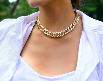 18k vergulde Cubaanse chokerketting met dikke cirkel en gespketting