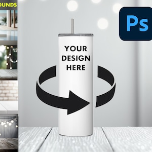 Rotating Tumbler Photoshop Template - 20 Different Backgrounds and Video Tutorial (No 3D Rendering)