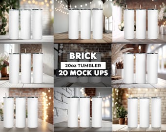 20 Different Tumbler Mock Ups with Brick Backgrounds, PNG  - Edit in CANVA, Photoshop, and More | 20 Backgrounds Mock Up Tumbler