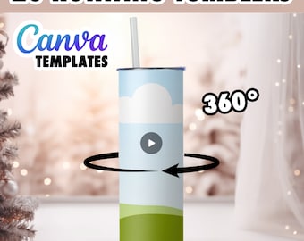 Rotating Tumbler, Lid and Straw Canva Preset Mock Up Template - 20 CHRISTMAS Backgrounds - Edit in CANVA