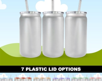 16oz Frosted Libbey Glass Can PLASTIC Lids Smart Canva Mock Up Template - Add Your Own Background, Edit in CANVA
