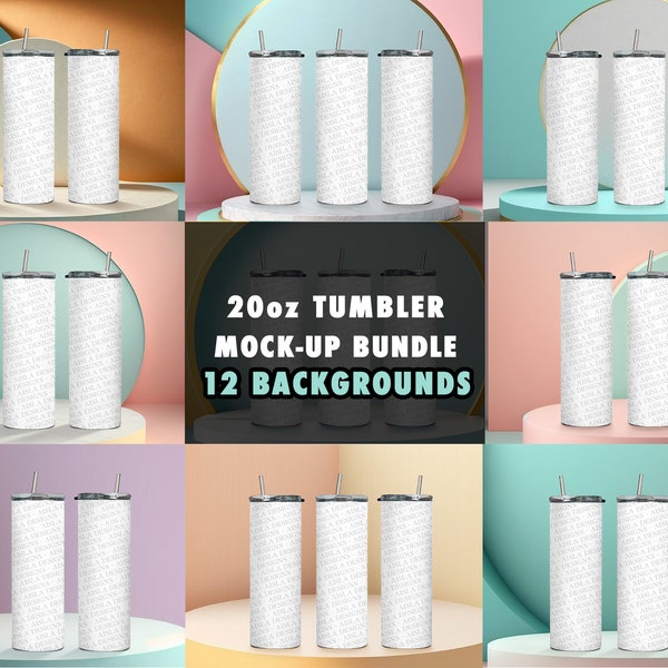 12 Colorblock 20z Tumbler Mock Ups PNG File - Edit in CANVA, Photoshop, and More | 12 Backgrounds Mock Up Tumbler, Spring, Platform