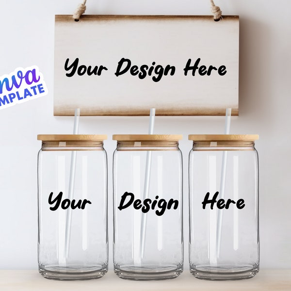 16oz Clear Libbey Glass Can Sign Mock Up Canva Template - Edit in CANVA | Try Before You Buy