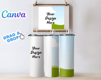 Tumbler Sign Canva Smart  Mock Ups | 20oz Straight Tumbler Mock Up - Edit in CANVA, 3 Straw Options - Video Tutorial Included