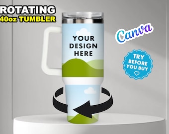 Rotating 40oz Tumbler, Canva Preset Mock Up Template - 180 Degree Turn - Edit in CANVA